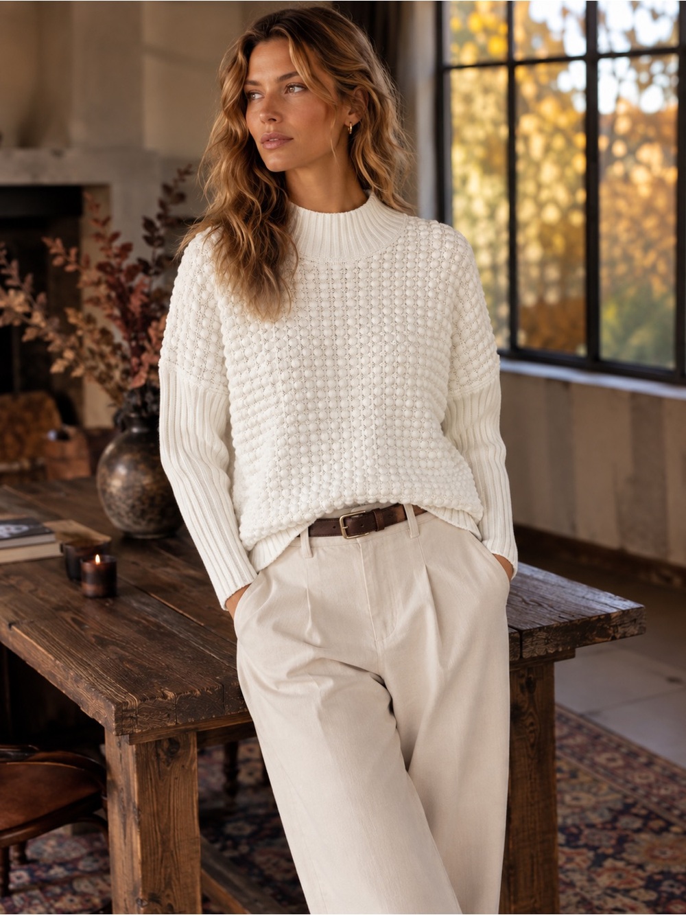 French Connection 100% Cotton Textured Knit Sweater | Size Large